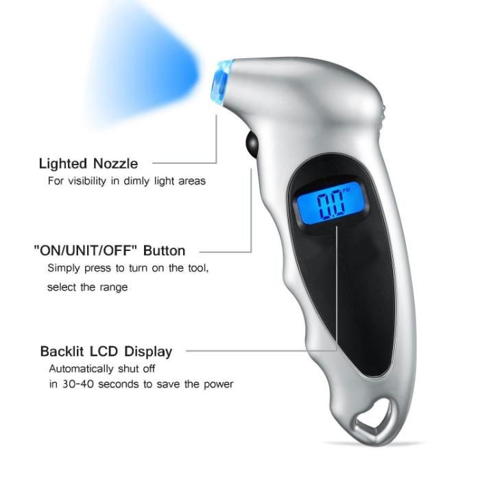 Digital Tire Pressure Gauge for Car Truck Bicycle with Backlit LCD and Non-Slip Grip