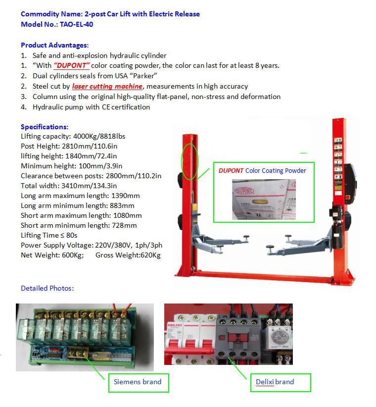 2-Post Heavy Duty Auto Lift Car Hoist 3.5t 4 T