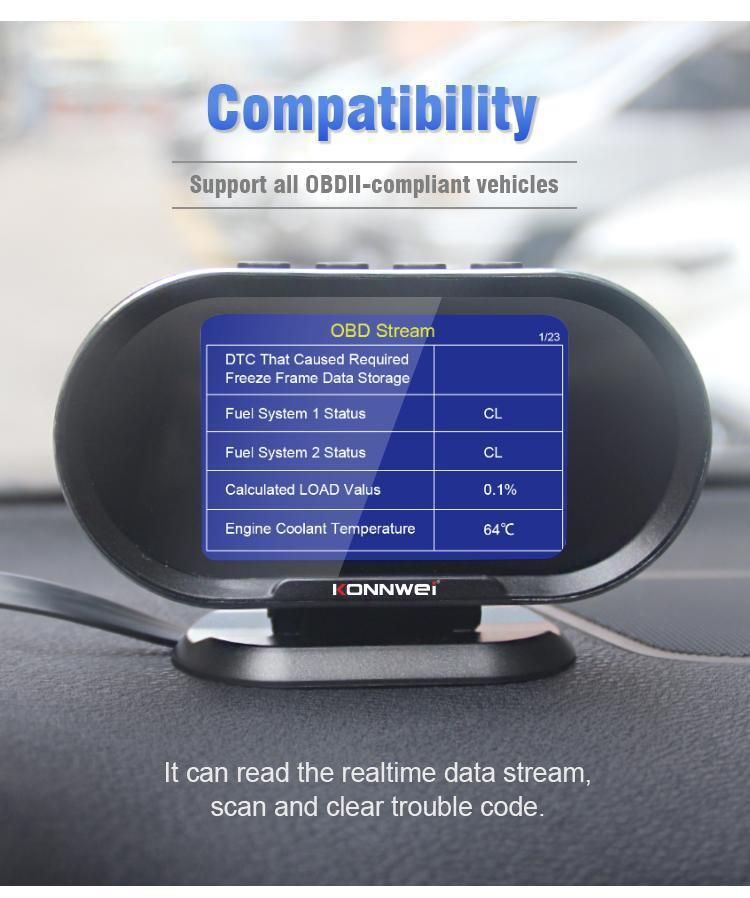 Kw206 OBD2 Auto Vehicle Diagnostic Tool with Head up Display and 3.5 Inch TFT Screen