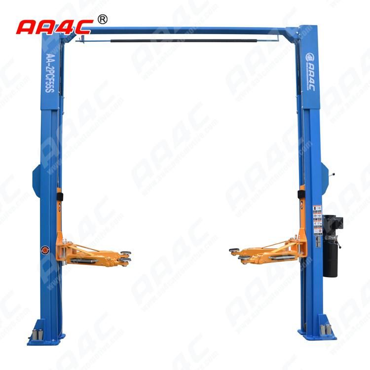 AA4c 12000lbs 5.5t Hydraulic Single Side Manual Unlock Overhead Baseless Clearfloor Gantry 2 Poles Vehicle Elevators Two Post Lift AA-2pcf55s