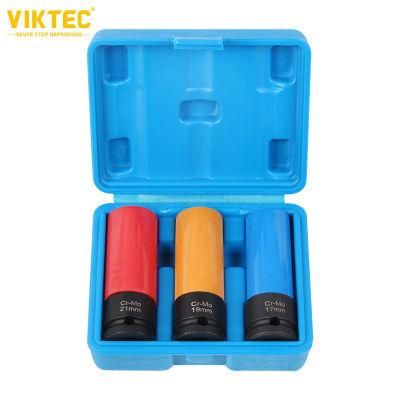 Viktec 3PC 1/2&quot; Dr Deep Impact Sockets Wheel Lock Nut for Alloy Wheels 17mm, 19mm, 21mm (VT01222)