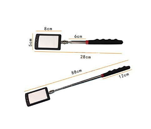 2 LED Stainless Steel Usableness Telescoping Rectangle Inspection Mirror