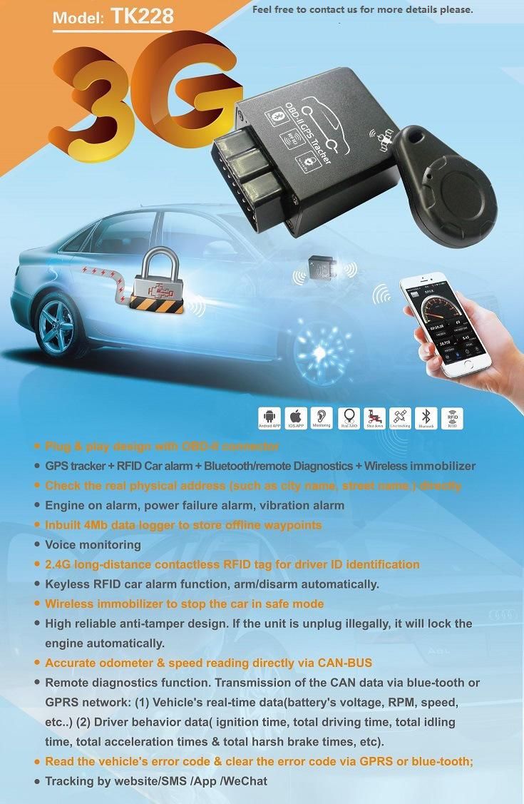 2g & 3G GPS Tracking OBD with Stop Engine, RFID Auto Arm/Disarm (TK228-DI)