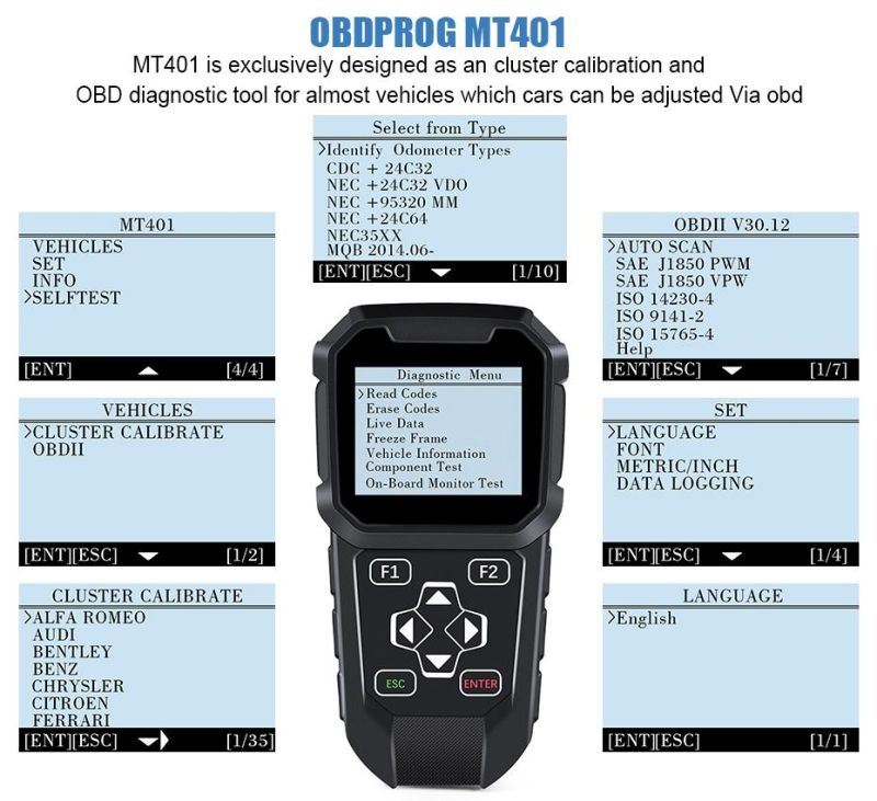 Obdprog Mt401 OBD2 Cluster Calibration Tool Professional Code Reader OBD 2 Instrument Correction Diagnostic Tools Free Update