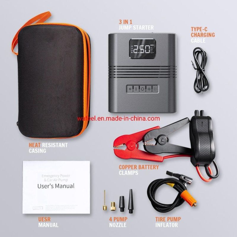 Max 150psi Car Tire Inflator Portable Air Pump 8800mAh Power Bank 12V Jump Starter