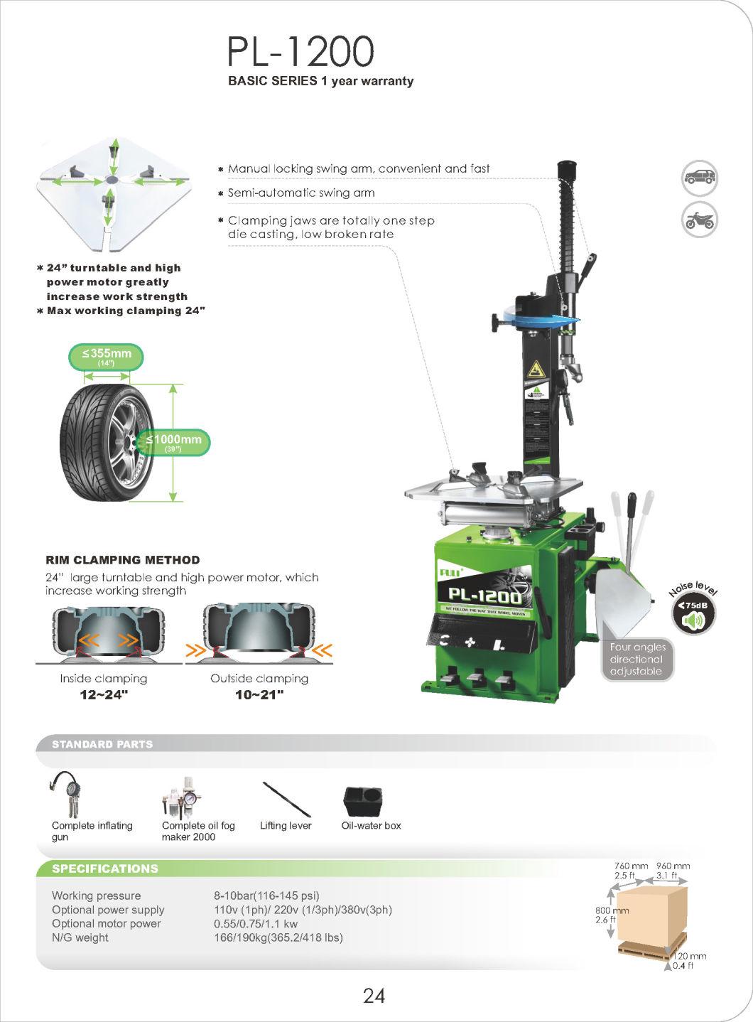 Puli Pl-1200 Semi-Automatic Swing Arm Tire Changer Machine Economical Automatic Car Workshop Tire Changer Machine for Sale