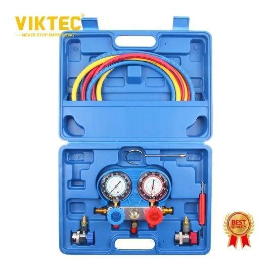 Viktec Manifold Gauge Set Diagnostic A/C Tool Kit R22 R134A R410A Refrigeration Brass Automotive Tool