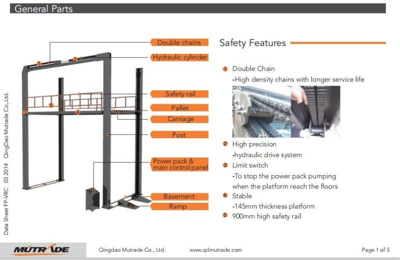 Mutrade Hydraulic Elevator Platform Four Post Lifter for Vehicle and Goods