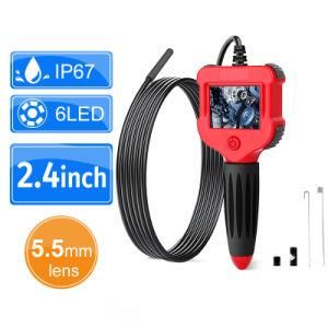 5.5mm Industrial Endoscope Inspection Camera 2.4inch HD Screen IP67 Handheld Hard Wire with 6 LED Borescope Endoscope Camera
