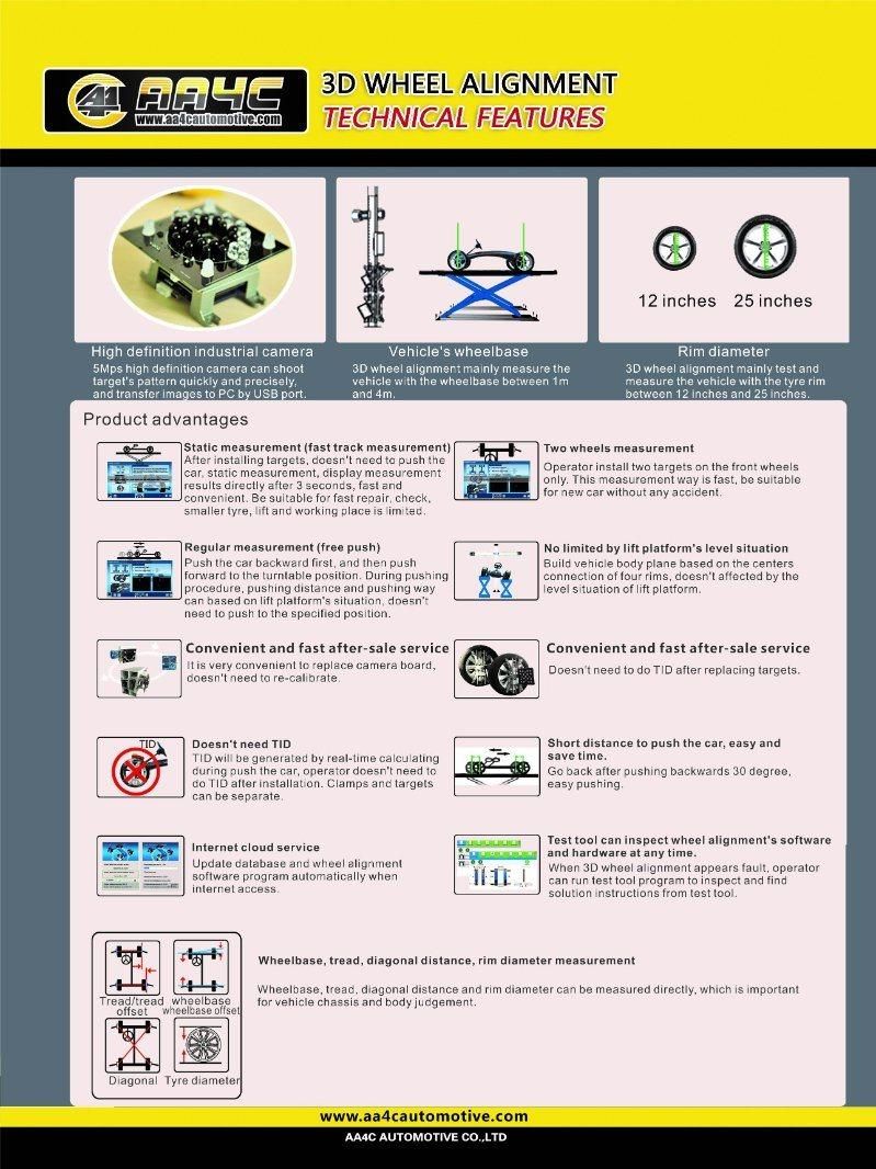 AA4c Camera Beam Manuallymove+2monitors 3D Wheel Alignment Machine AA-Dt111bt