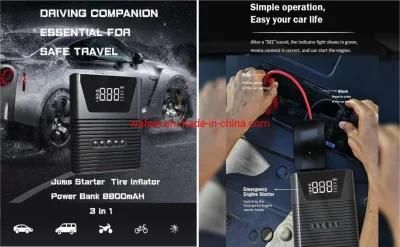 3 in 1 Jump Starter with Digital Tire Inflator Emergency Car Power Bank 8800mAh