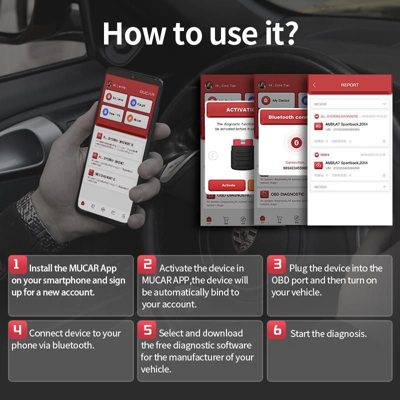 Mucar Bt200 Lifetime Free All Car Full System Oil Sas OBD 2 Diagnostic Tools Bluetooth Scanner Auto OBD2 Tester Pk Thinkdiag