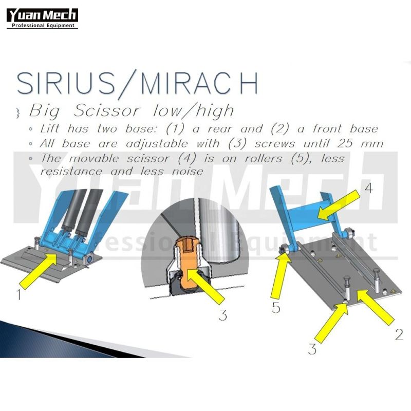 Yuanmech Bol3545wtr on Floor Big Scissor Lift for Wheel-Alignment Low Profile with Lift Table and on Drive Ramps 1.200 mm