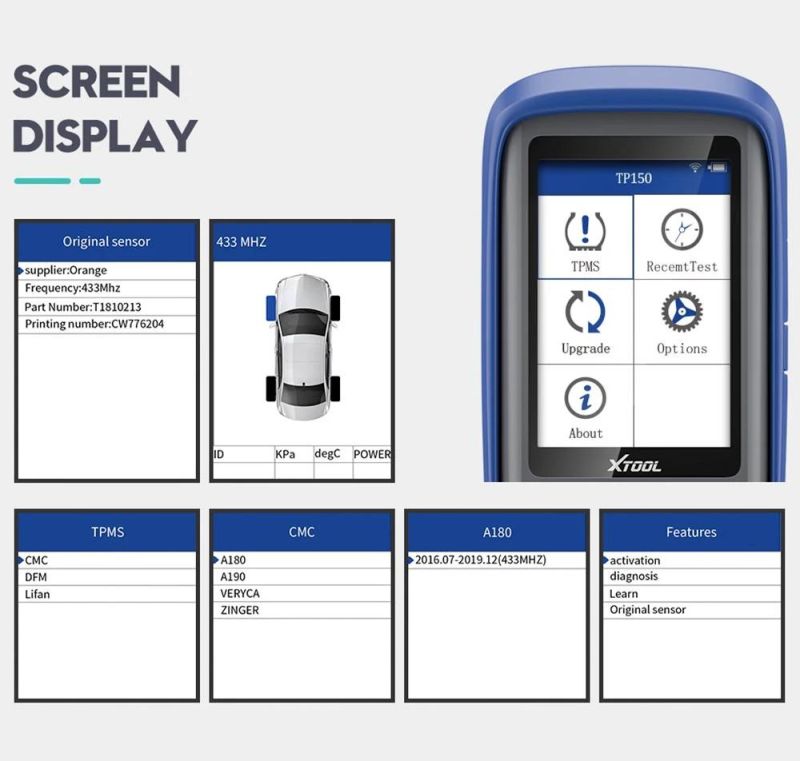 Xtool Tp150 Tire Pressure Monitoring System OBD2 TPMS Scanner Tool with 315&433 MHz Sensor