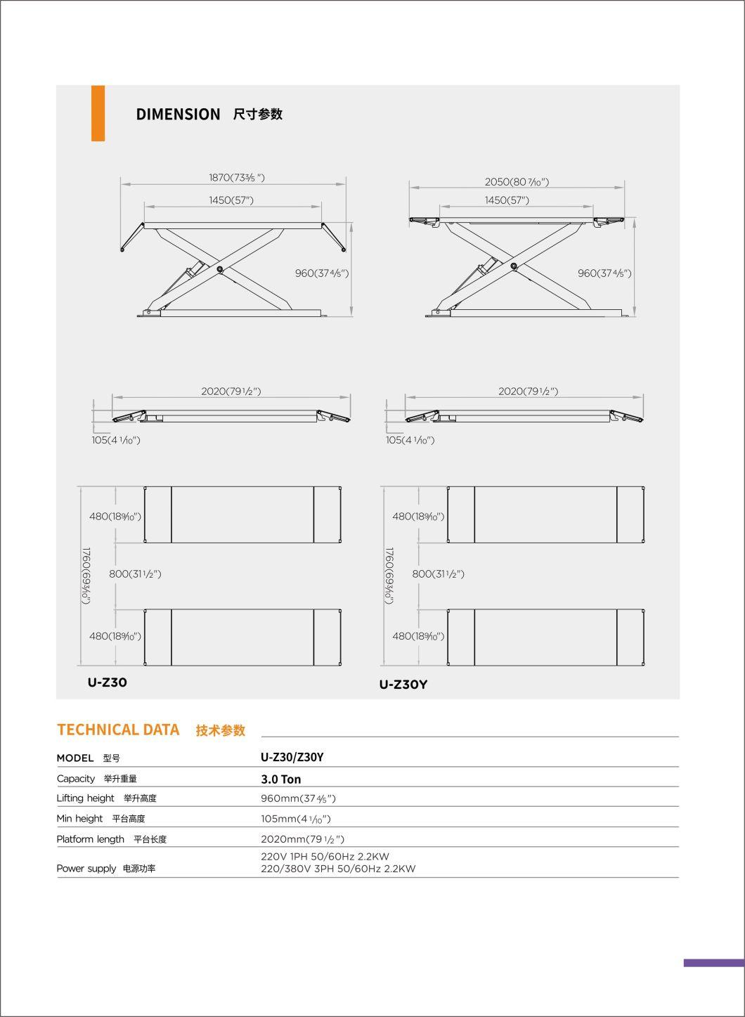Unite Hydraulic Lifting Table 3.0 T Capacity U-Z30y Mobile MID-Rise Scissor Lift Table