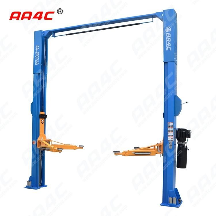 AA4c 12000lbs 5.5t Hydraulic Single Side Manual Unlock Overhead Baseless Clearfloor Gantry 2 Poles Vehicle Elevators Two Post Lift AA-2pcf55s