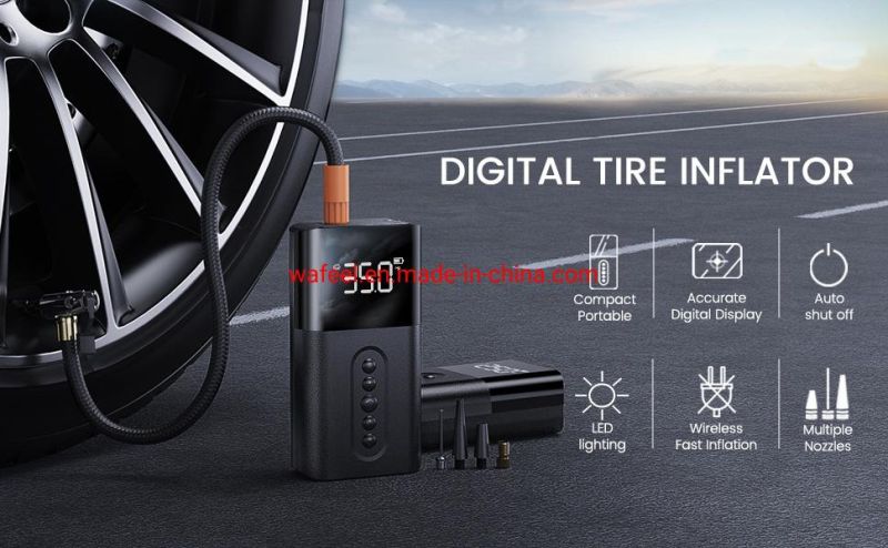 Intelligent Auto Stop Tyre Inflator 6000mAh Digital Air Pump LED Light Car Air Compressor