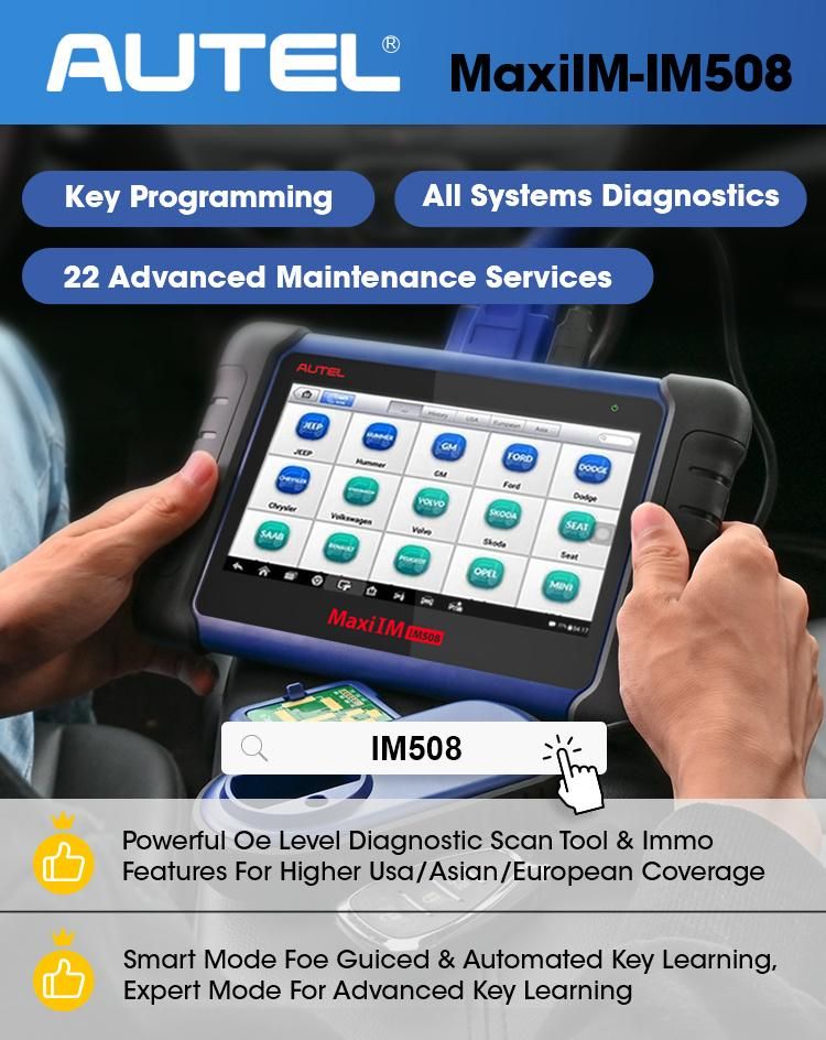 Autel Im508 Full System Diagnostics Scanner with Powerful Combination of Key Programming Advanced Maintenance Services for All Cars Smart Model IMMO, OE-Level